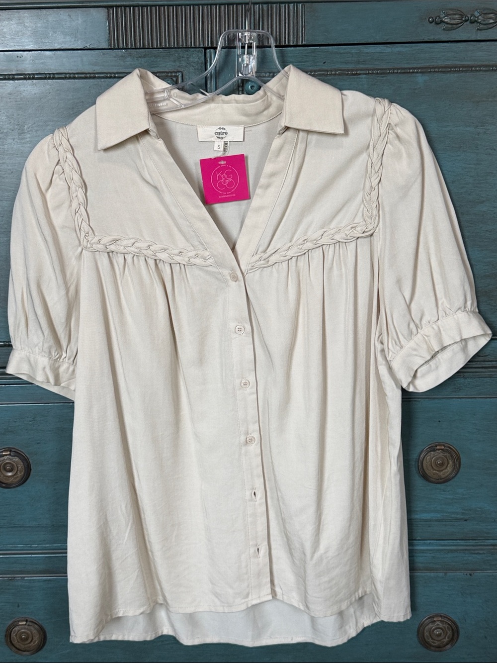 Entry Cream Button-Front Braided Yoke Women's Top